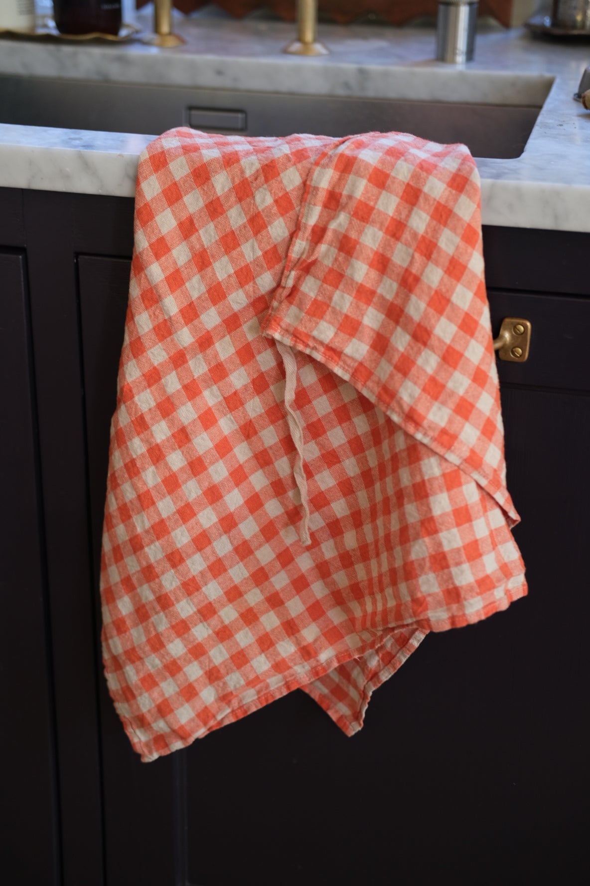 Viskestykke • Hør • Mini Forklæde • Vichy Orange Ficelle • Orange og naturfarvede tern