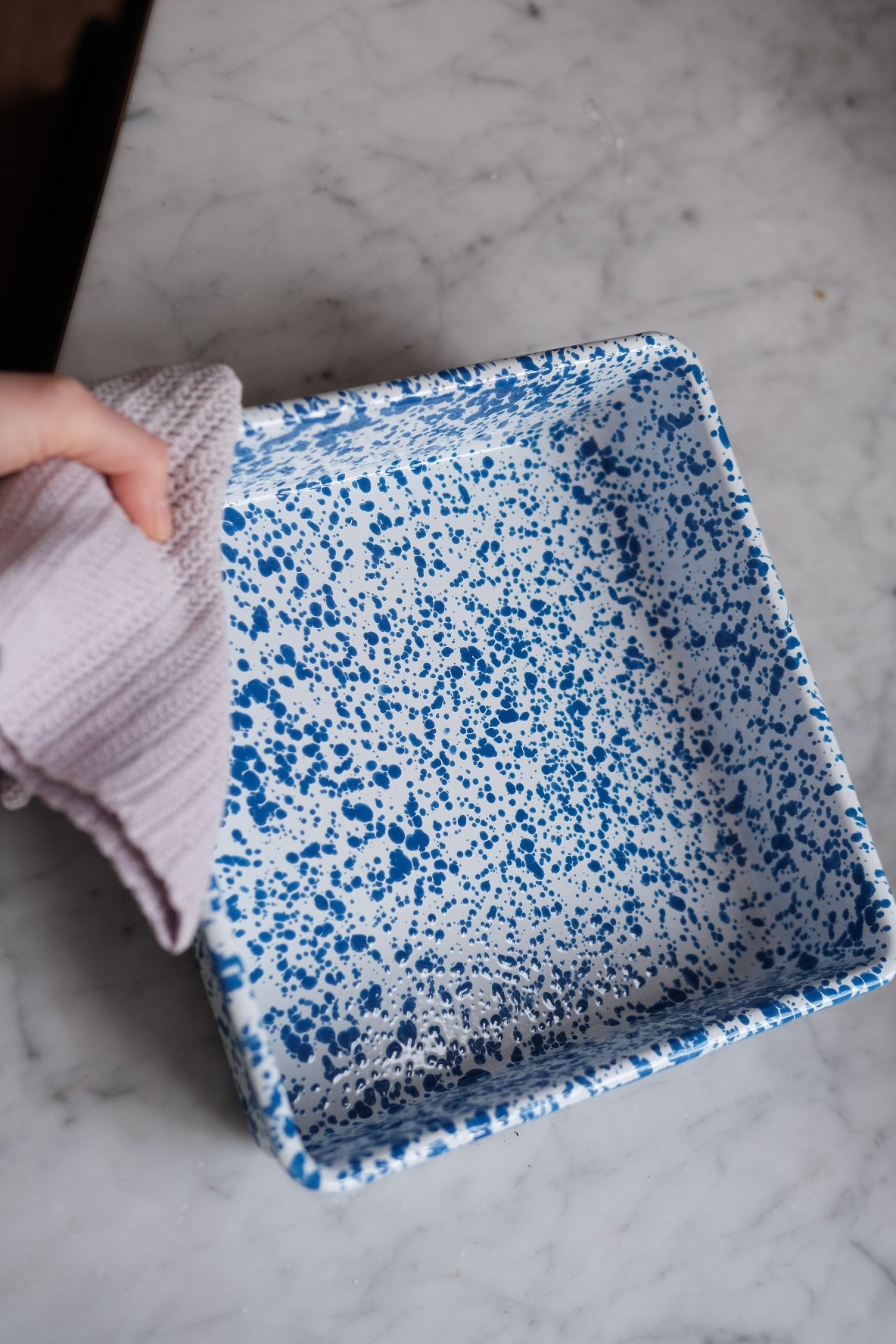 Square Dish • Enamel • Splatter Blue