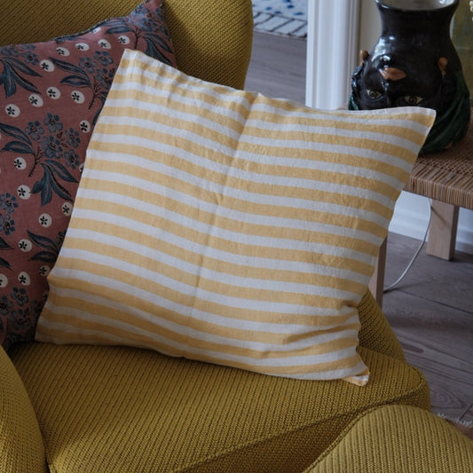 Flax pillow • 50x50 • White and Yellow Stripes