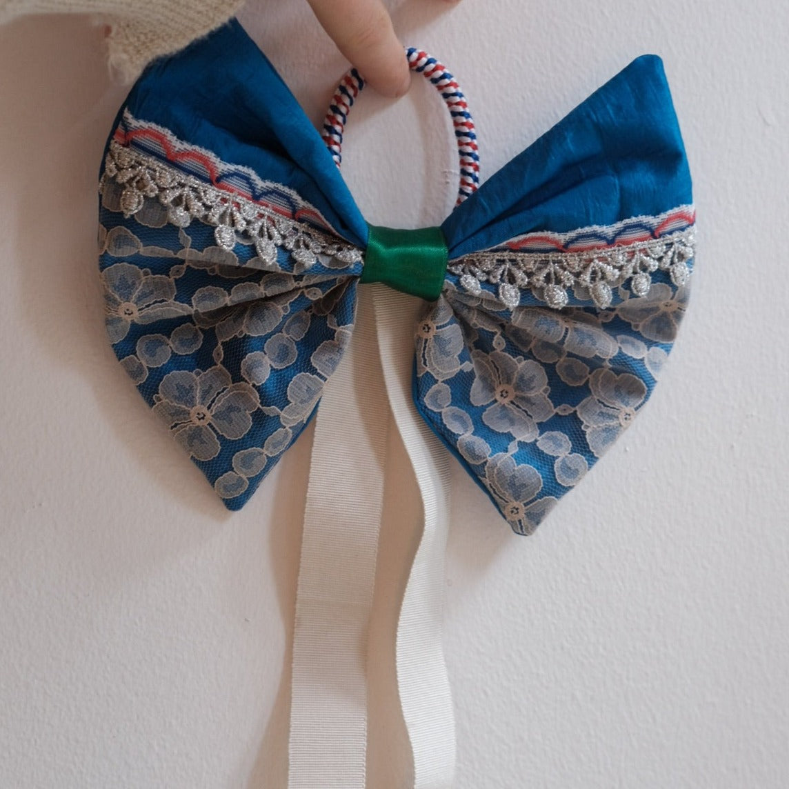 Hair accessories • Bow • Handmade • Blue and Lace