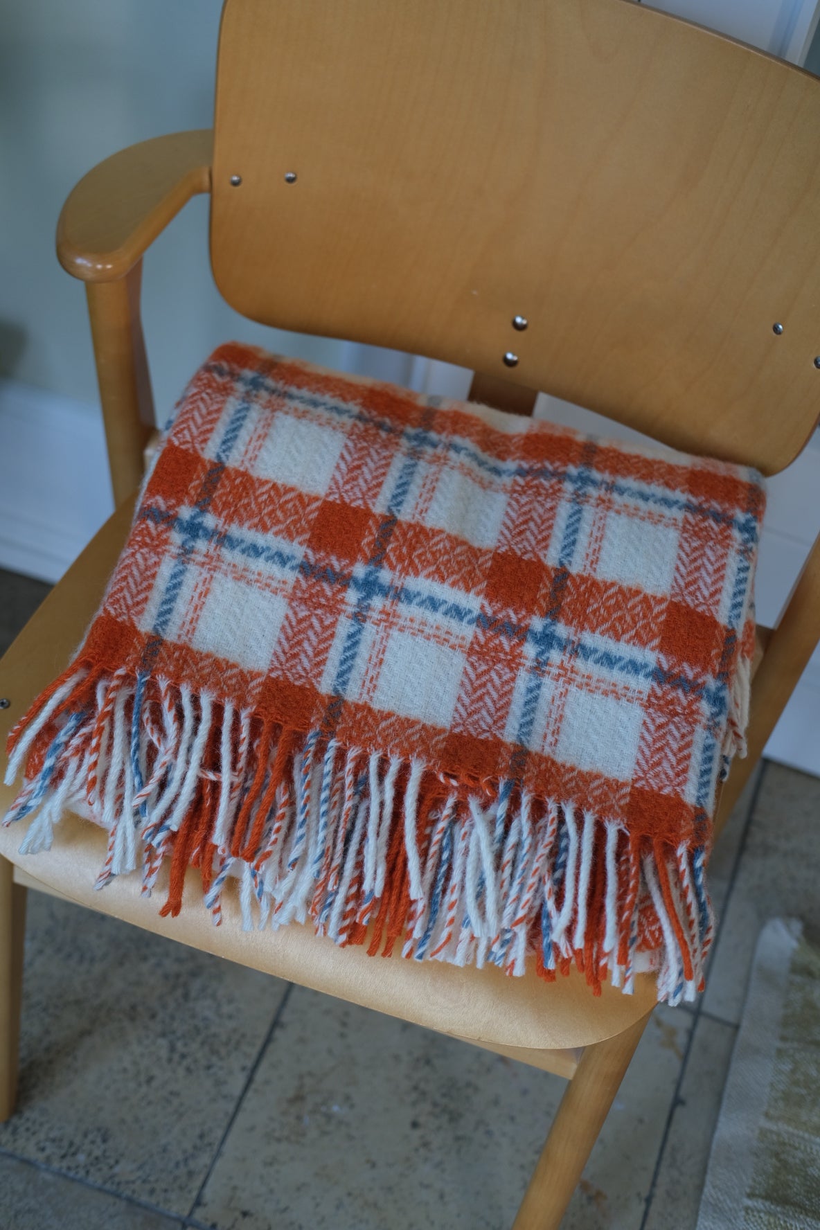 Tweedmill Uldtæppe • Orange & Blå