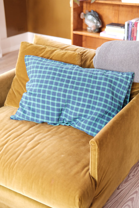 Flax pillow • 50x70 cm • Carreaux Vert Marine