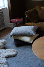 Hør Pudevår in Vichy Marron from Linge Particulier, 50x70 cm decorative cushion with a plaid pattern and soft fabric.