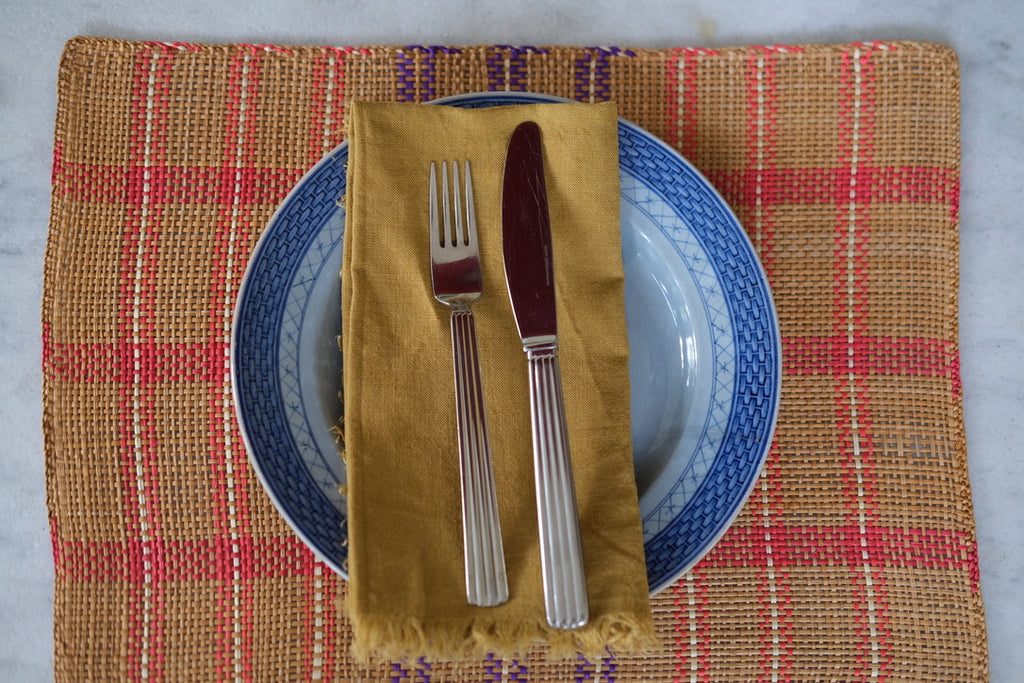 Placemat • Palm leaves • Iraca • Red & purple check