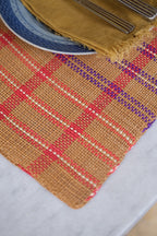 Placemat • Palm leaves • Iraca • Red & purple check