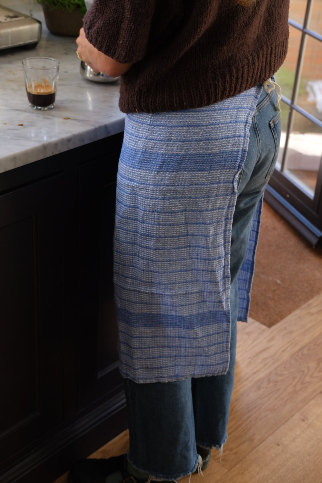 Viskestykke • Hør • Mini Forklæde • Vaflet Blå strib