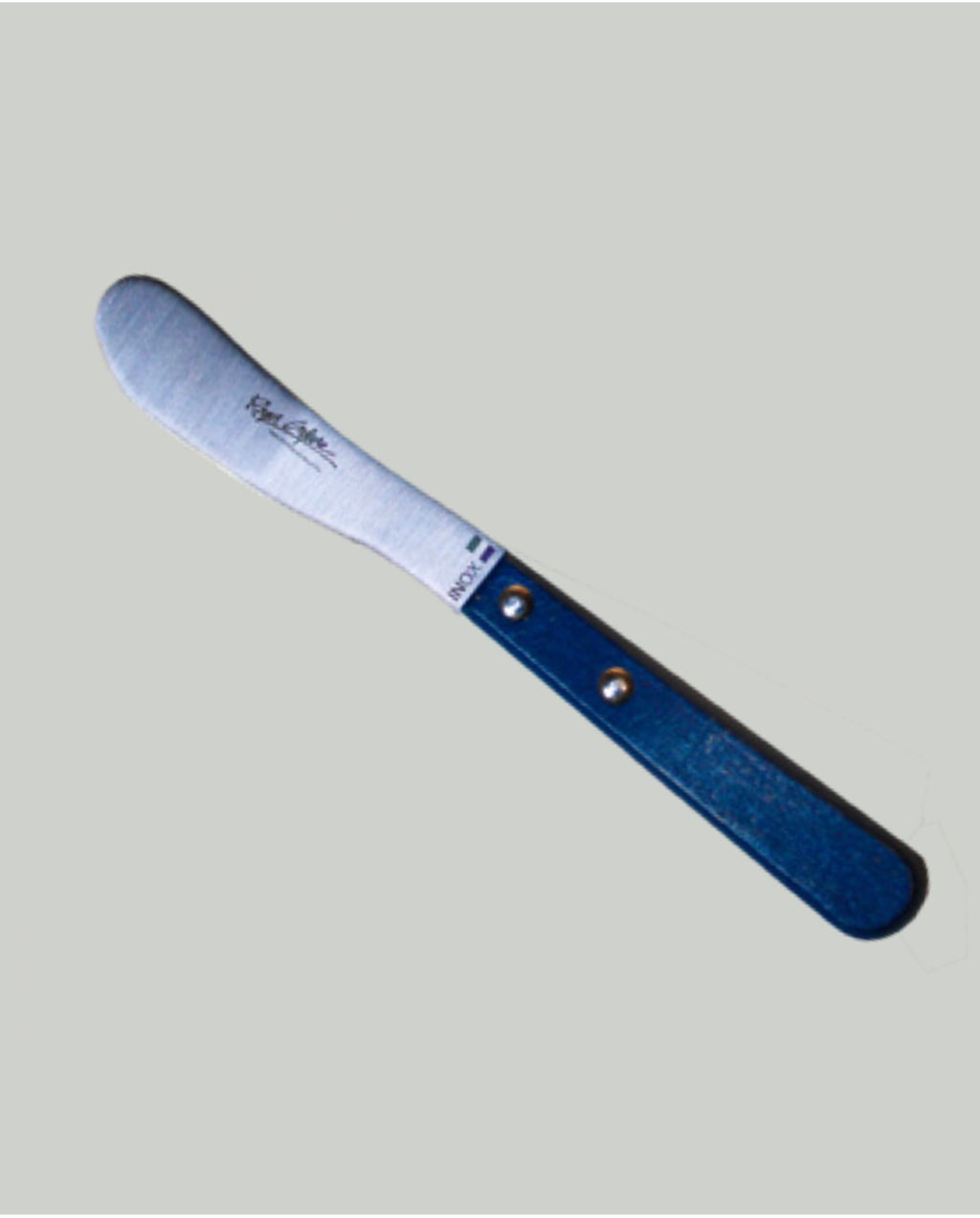 Blue Roger Orfevre butter knife with a wooden handle, showcasing a sleek and functional design.