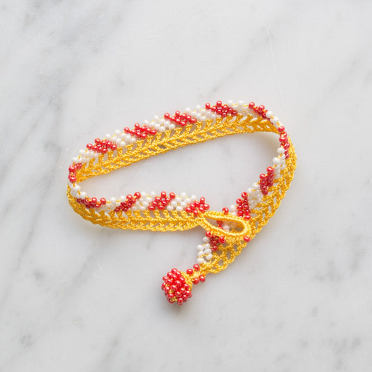 Lace Bracelet • Stripes • Yellow with red and white beads
