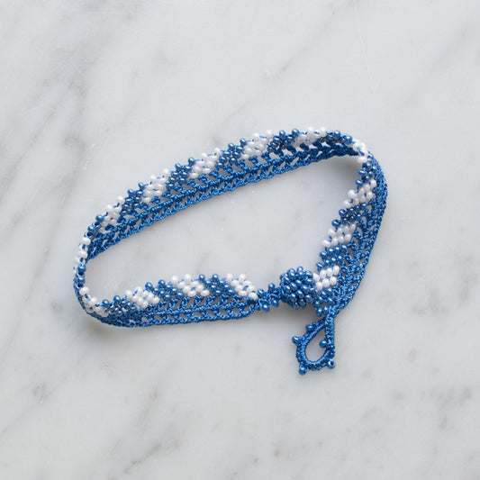 Lace Bracelet • Stripes • Blue with blue and white beads