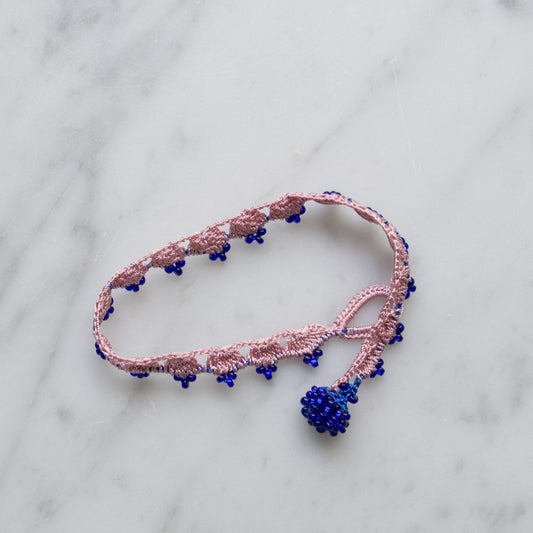 Lace Bracelet • Crown • Pink with dark blue pearls