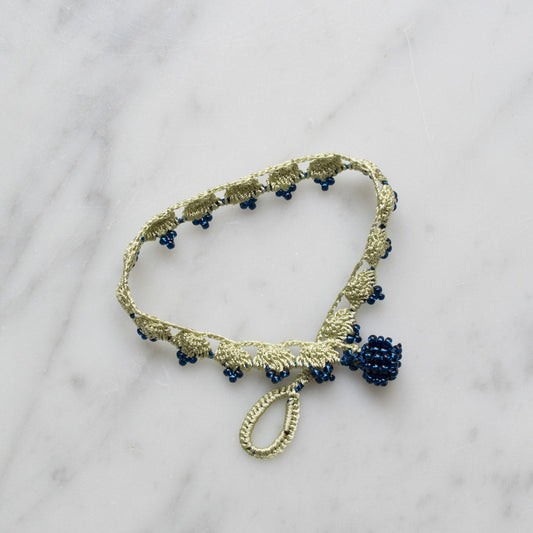 Lace Bracelet • Crown • Delicate green with dark blue pearls