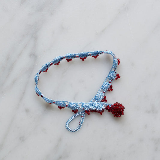Lace Bracelet • Crown • Light blue with red beads