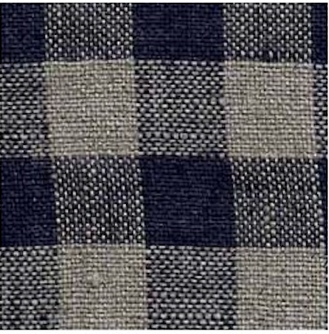Blåt hør mini forklæde med gingham mønster fra Linge Particulier, perfekt til køkkenbrug og madlavning.