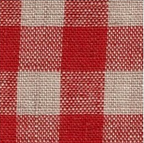 Hørdug i vichy-orange med ternemønster, 140x250 cm, fra Linge Particulier, synlig med klart vasket og foldet tekstildesign.