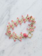 Bracelet • Crocheted • Light green with pink beads