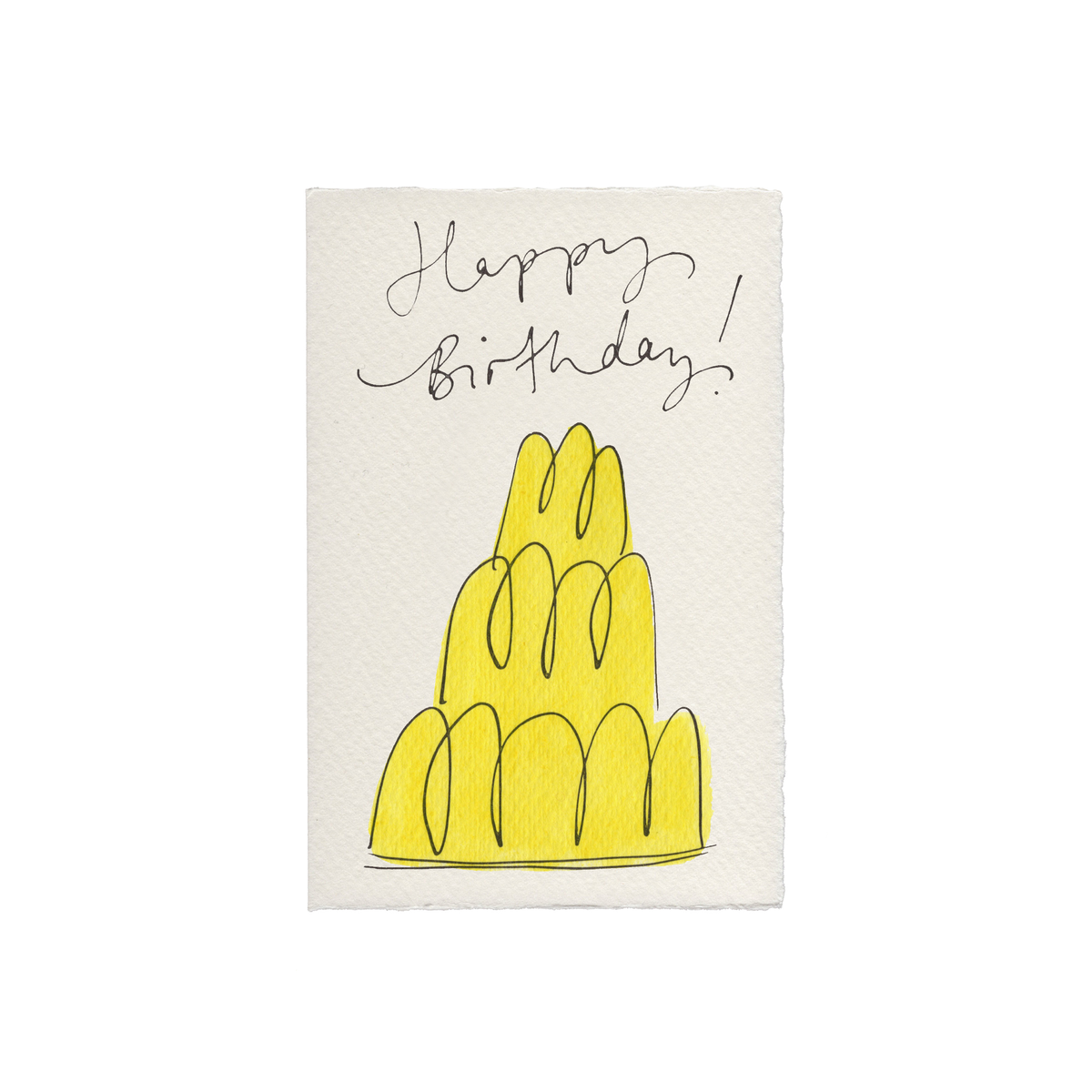 Scribble & Daub-kort med en solgul jelly og den håndskrevne tekst “happy birthday”