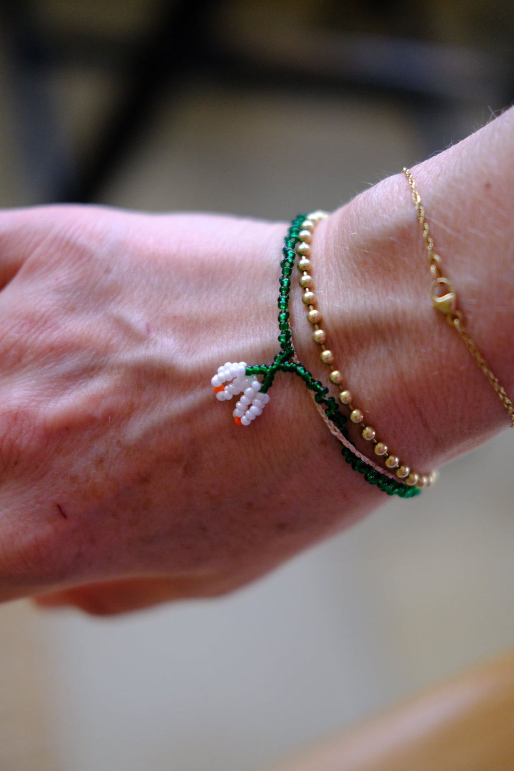Armbånd • Kniplet • Grøn med hvid blomst - DORA