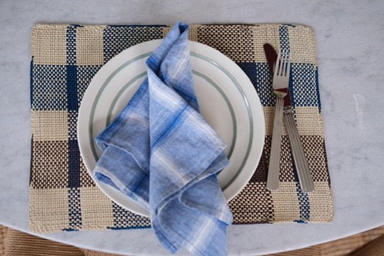 Hørserviet • Carreaux Bleus á Bordures • Blå tern med hvid kant • Linge Particulier - DORA