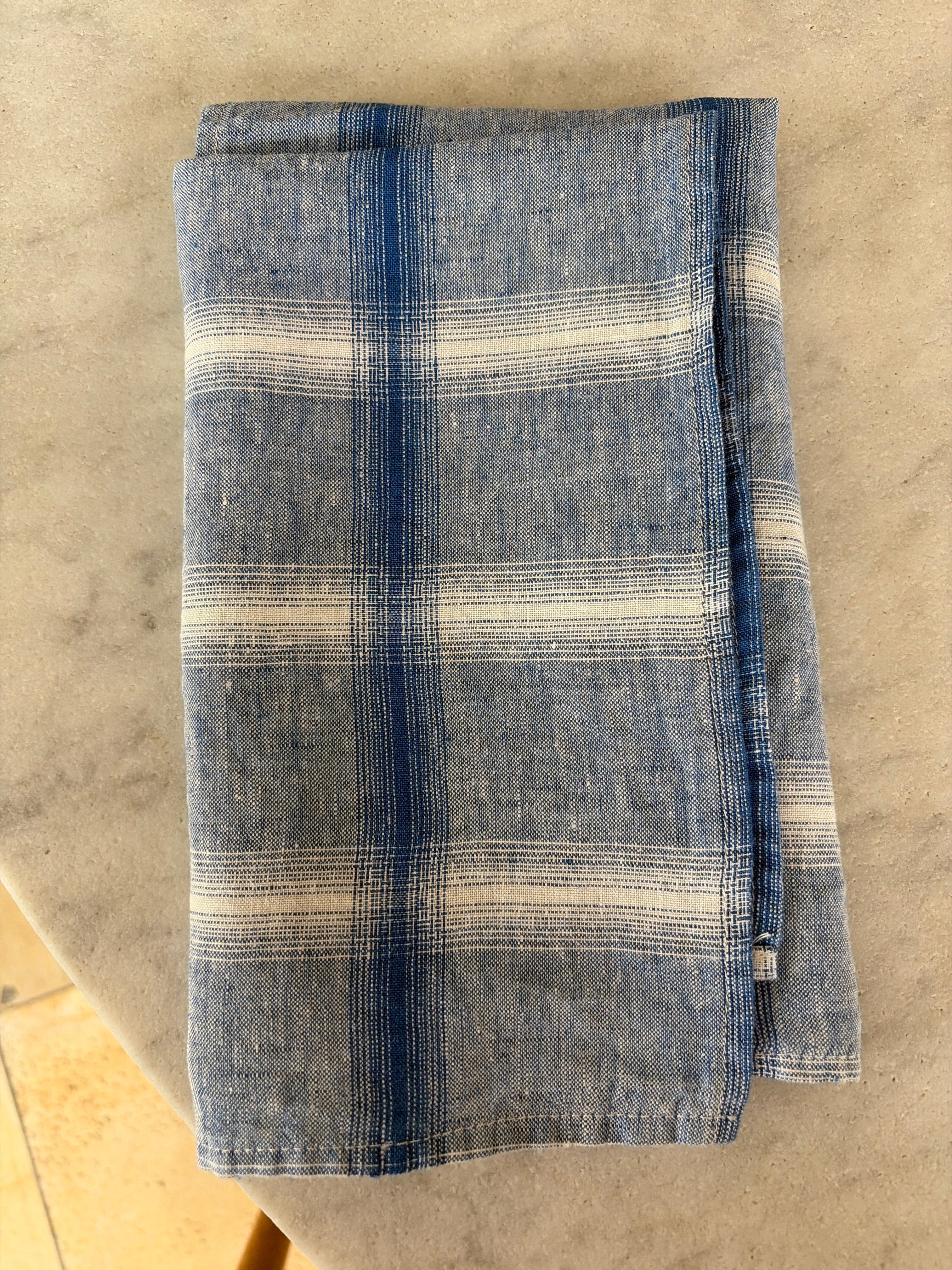 Hørserviet • Carreaux Bleus á Bordures • Blå tern med hvid kant • Linge Particulier - DORA