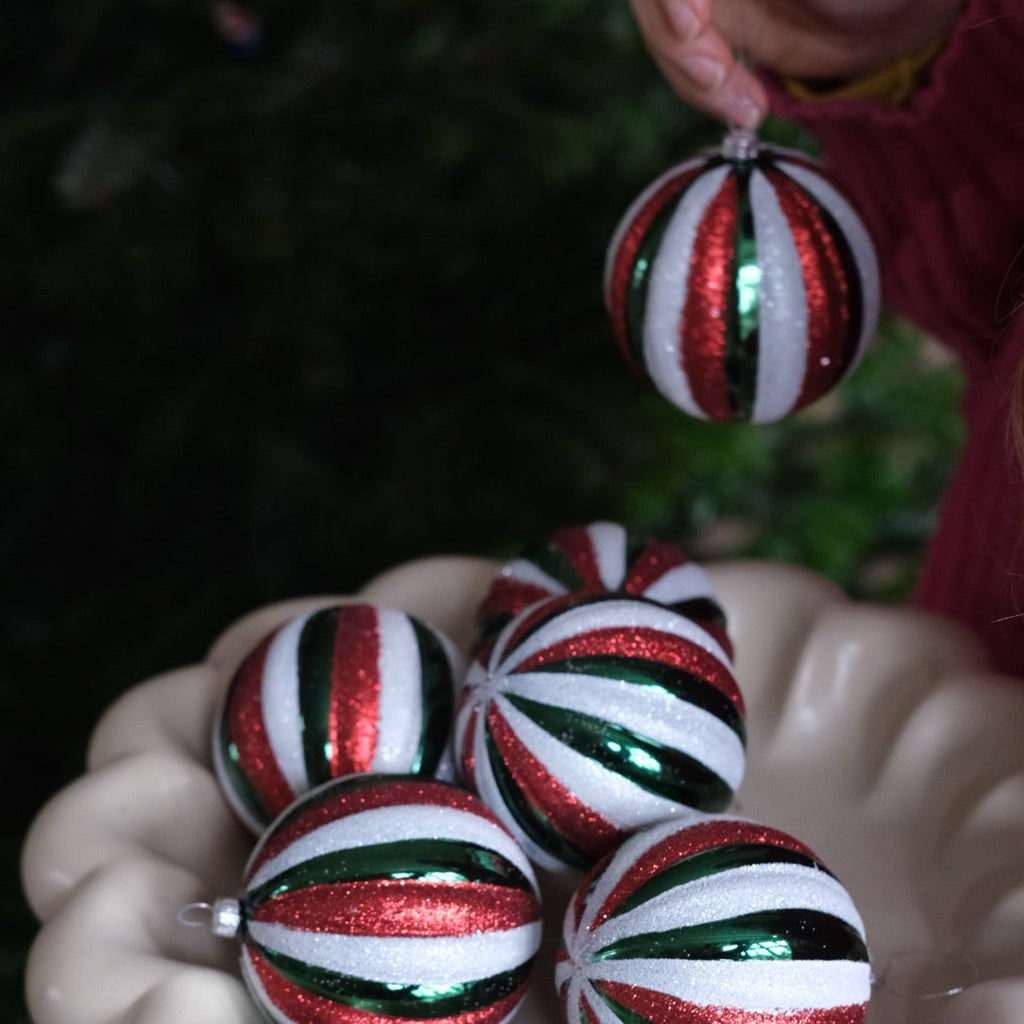 Julepynt • Kugle • Bolsjestribet kugle • 6 stk