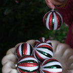 Julepynt • Kugle • Bolsjestribet kugle • 6 stk