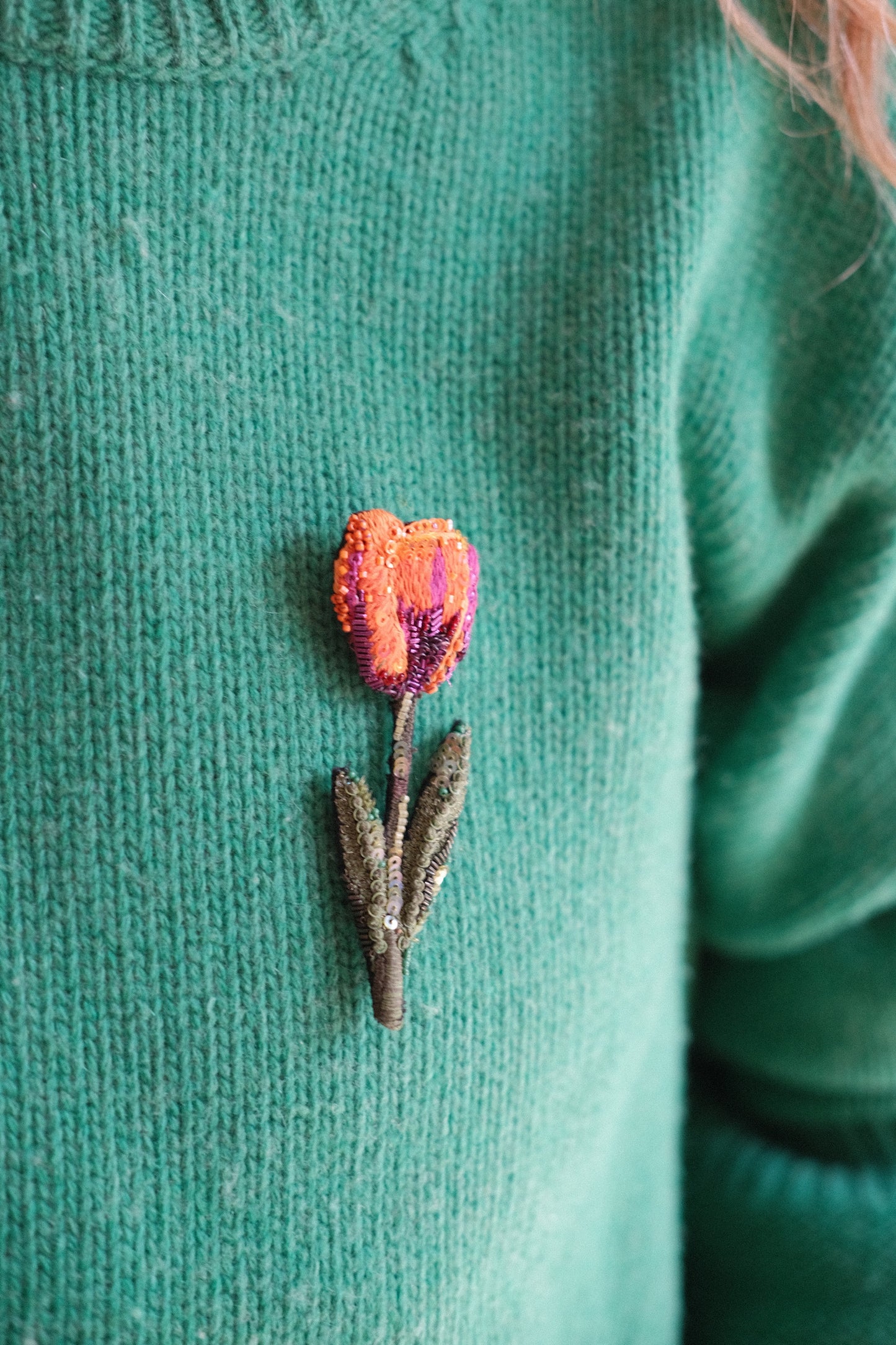 Håndbroderet Broche • Tulipan