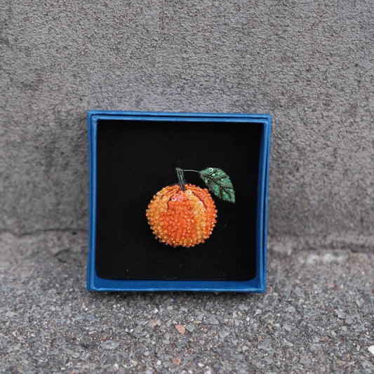 Hand-embroidered brooch • Orange