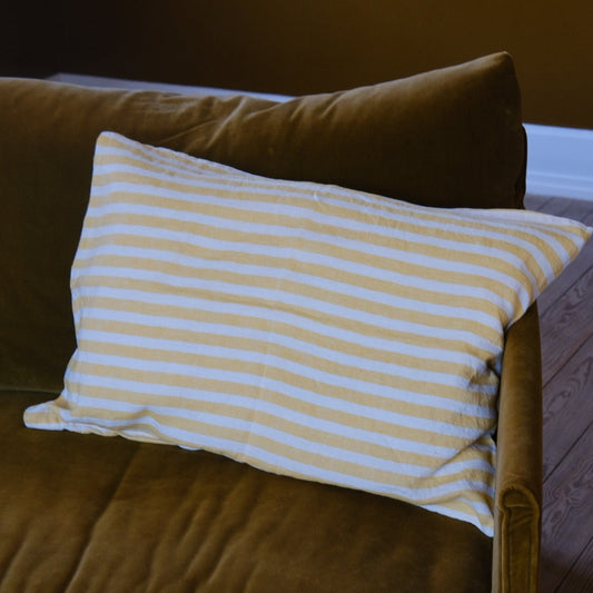 Flax pillow • 50x70 cm • White with Yellow Stripes