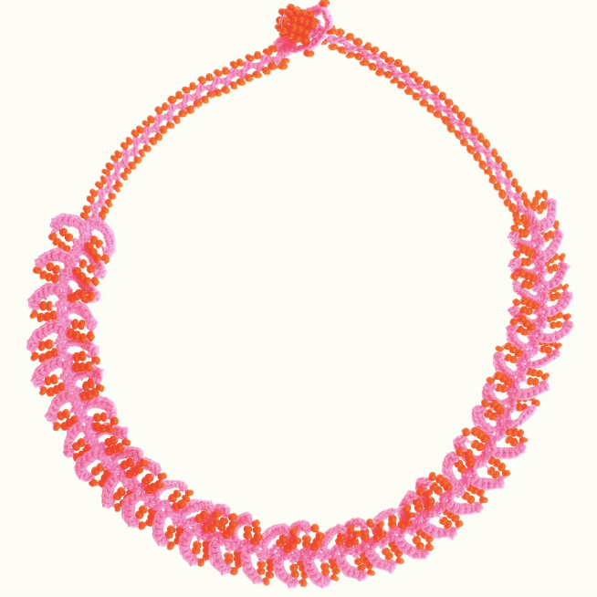 Lace necklace • Pink with Orange Pearls