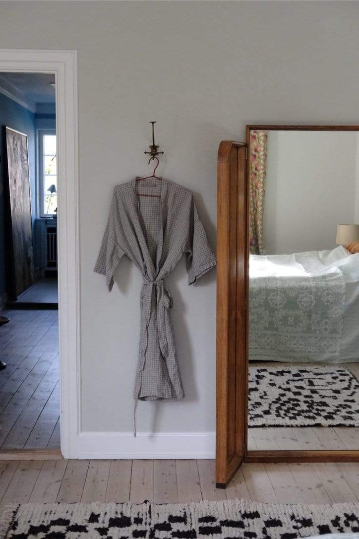 Linge Particulier Loungewear Kimono • M • Carreaux Ficelle Bleu