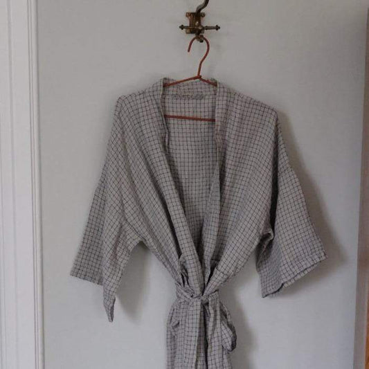 Linge Particulier Loungewear Kimono • XL • Grå med Blå Tern